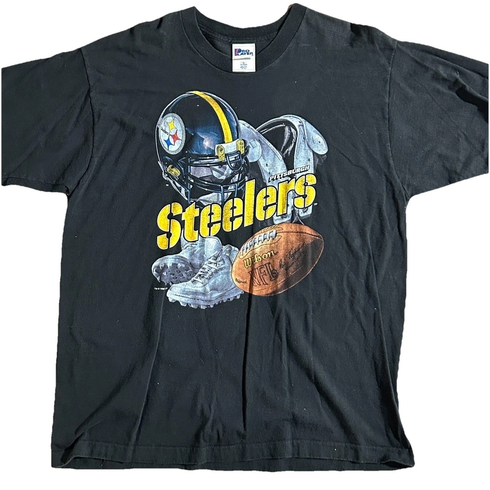 Vintage 90s Pittsburgh Steelers T-Shirt Pro Player NFL Black Graphic XL
